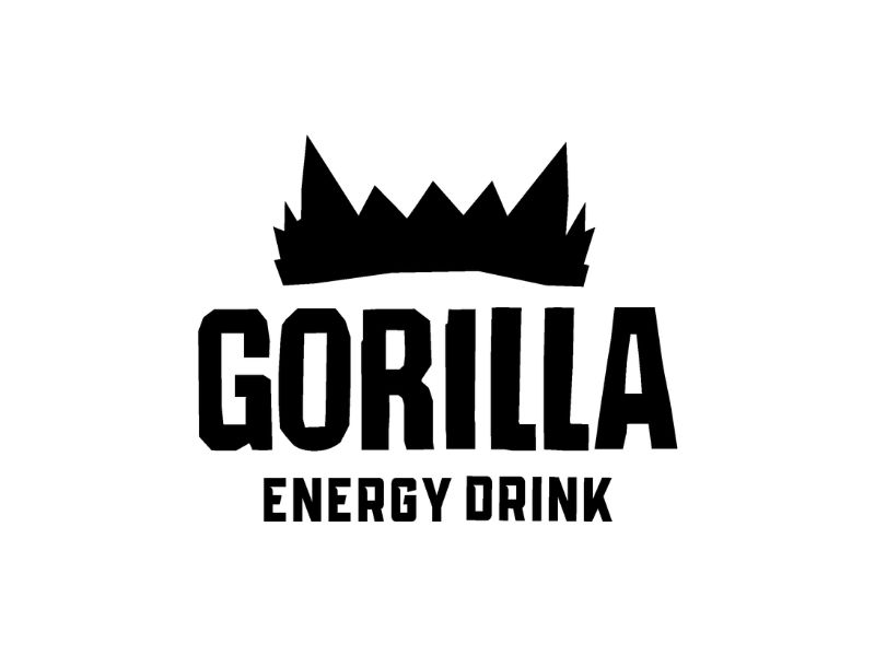Black and white logo for Gorilla Energy Drink, featuring a stylized crown above the bold word GORILLA and the text ENERGY DRINK below in smaller capital letters.
